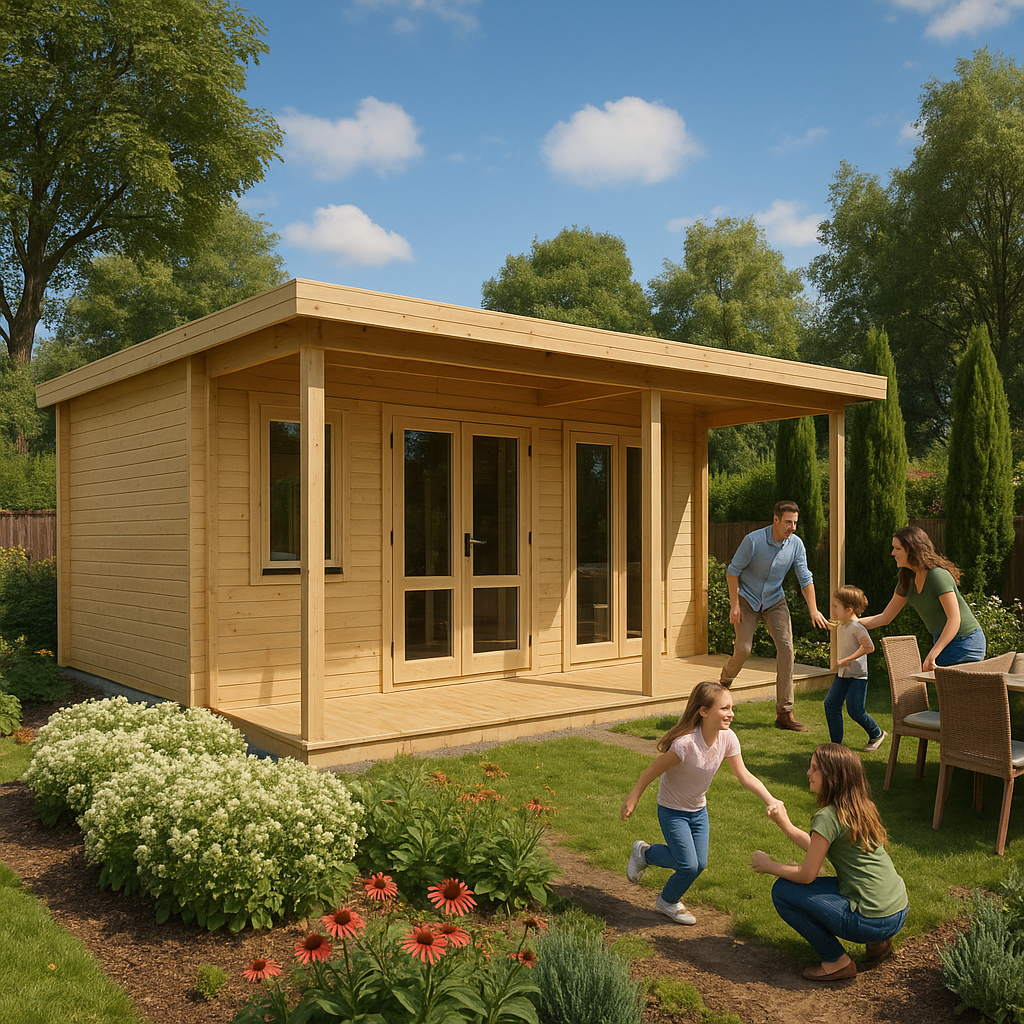 Fjordholz Gartenbungalow Modell Kevin 70 mit Vordach