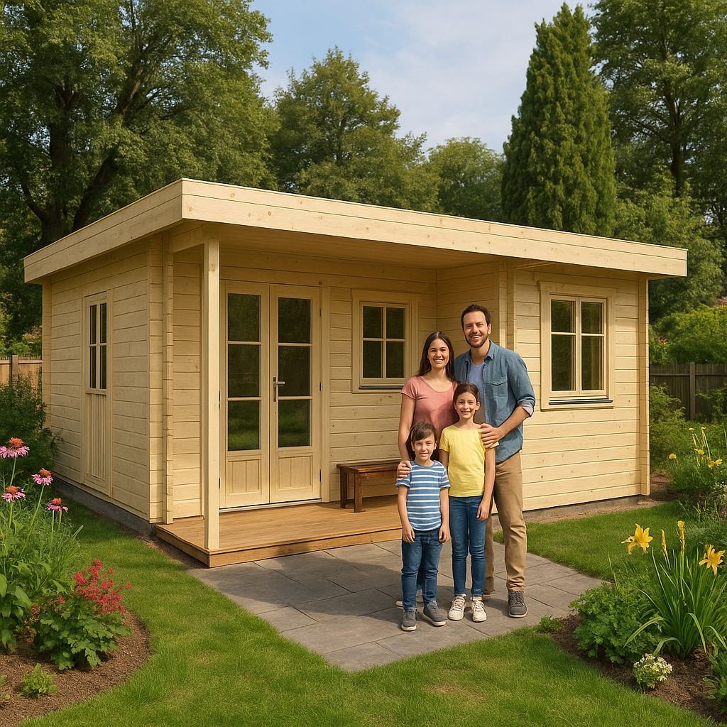 Fjordholz Gartenbungalow Modell Kurt 44 D mit Vordach