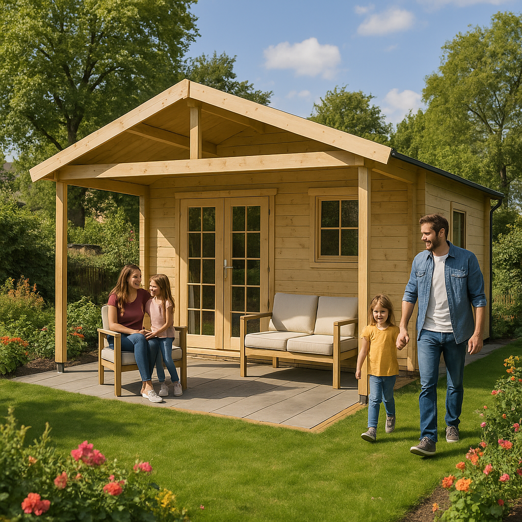 Fjordholz Gartenbungalow Modell Rolf 44 D mit Vordach